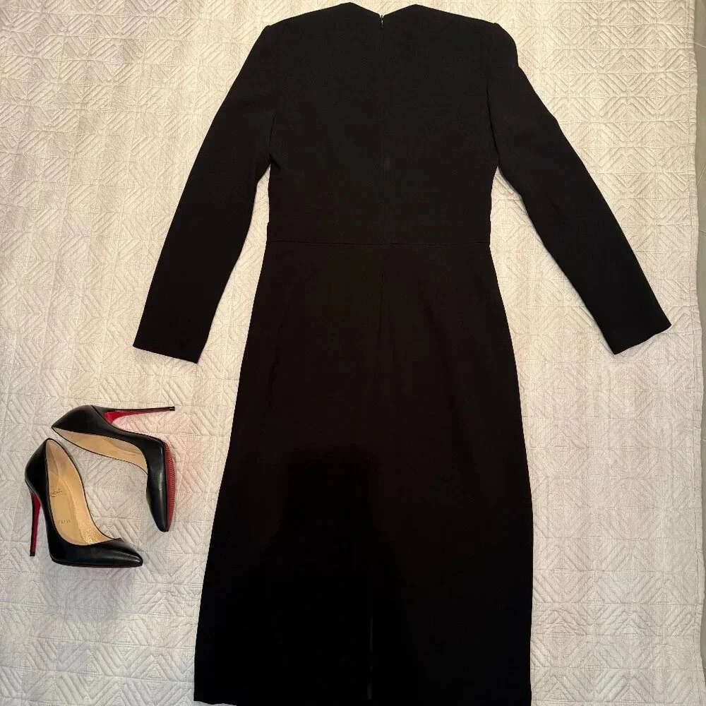 Black Square Neck Button Up  Long Sleeve Dress, Judith and Charles, US 4 - Picture 5 of 8